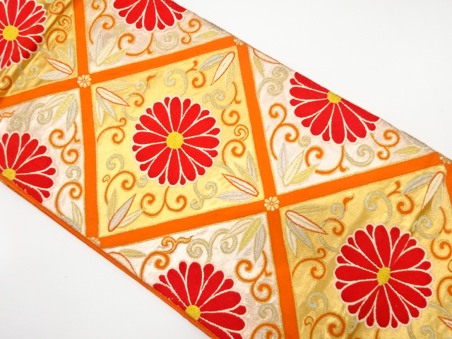 JAPANESE KIMONO / ANTIQUE FUKURO OBI / SILK / WOVEN FLOWER ARABESQUE